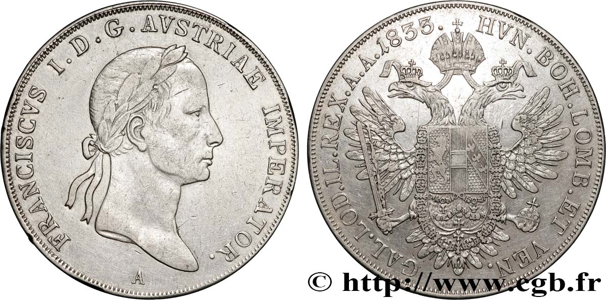 AUTRICHE - FRANÇOIS II 1 Thaler 1833 Vienne AU 