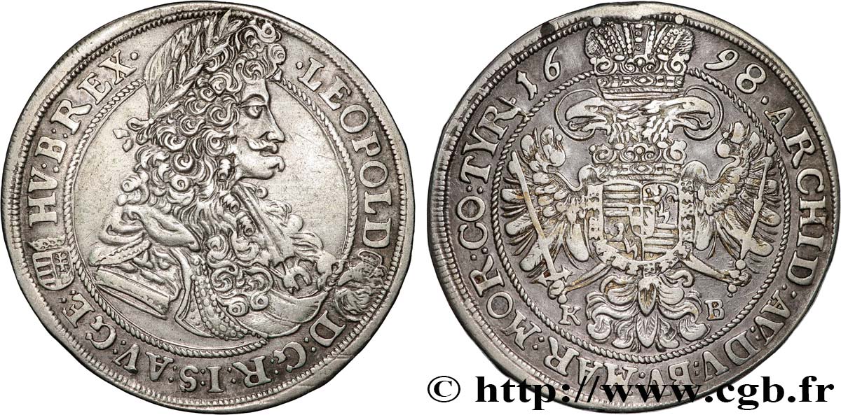 HUNGARY - KINGDOM OF HUNGARY - LEOPOLD I 1/2 Thaler 1698 Kremnitz AU 