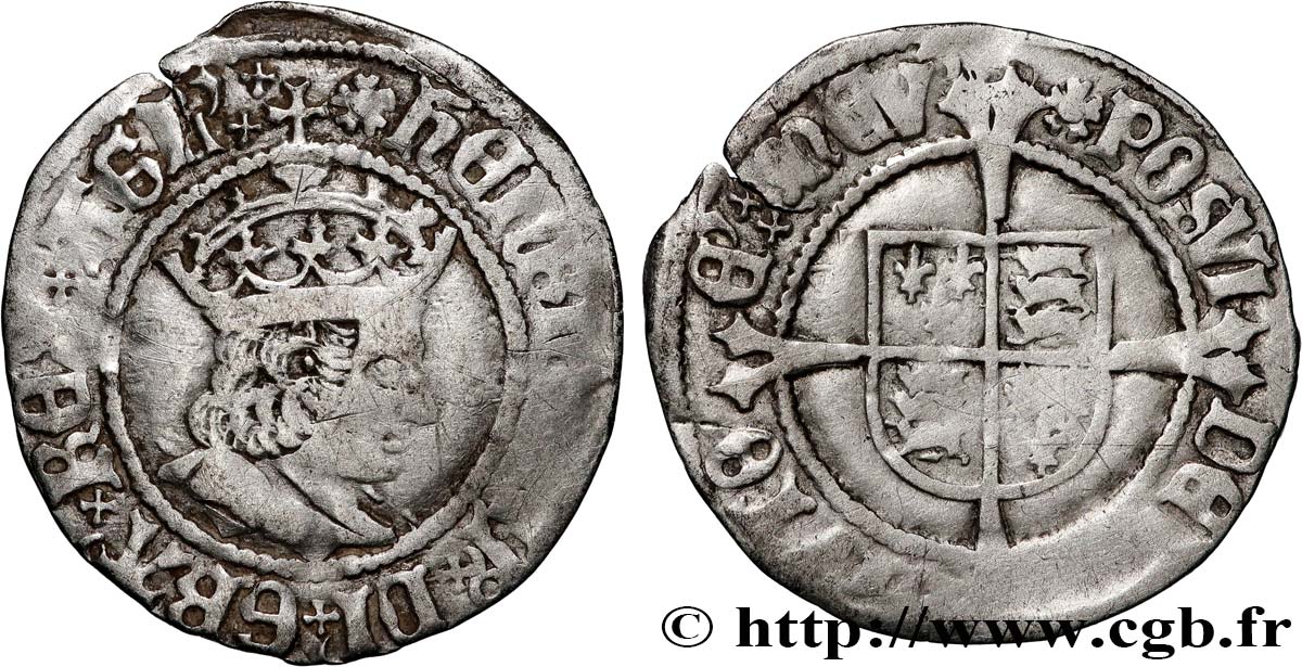ENGLAND - KINGDOM OF ENGLAND - HENRY VIII 1/2 Gros (Groat) 1526-1529 Londres fSS 