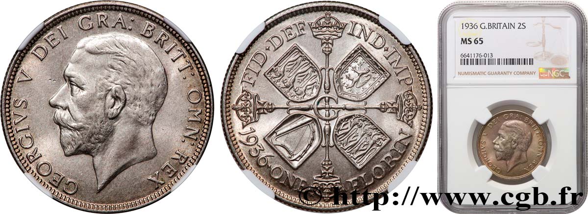 UNITED KINGDOM 1 Florin Georges V 1936  MS65 NGC
