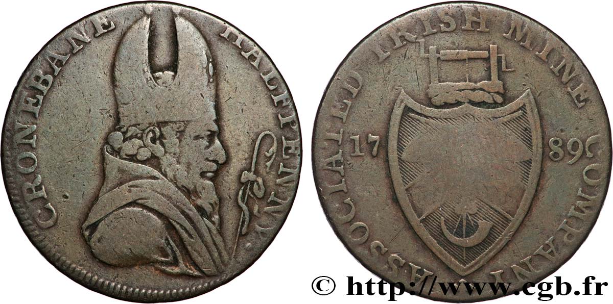 IRELAND REPUBLIC 1/2 Penny token Cronebane 1789  VF 