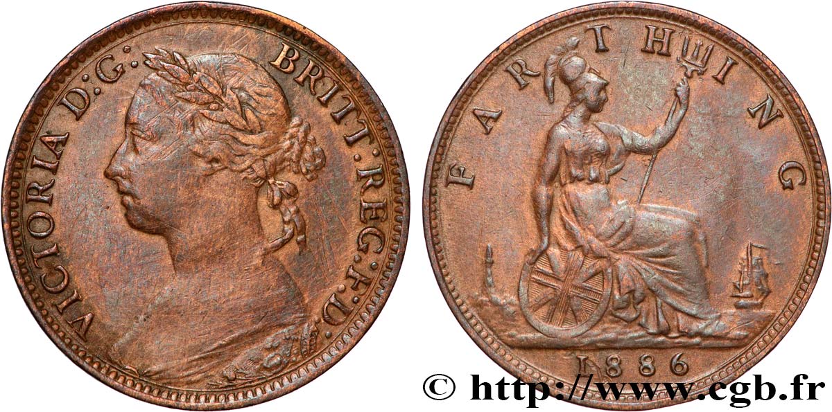 REINO UNIDO 1 Farthing Victoria “Bun Head” 1886  MBC 