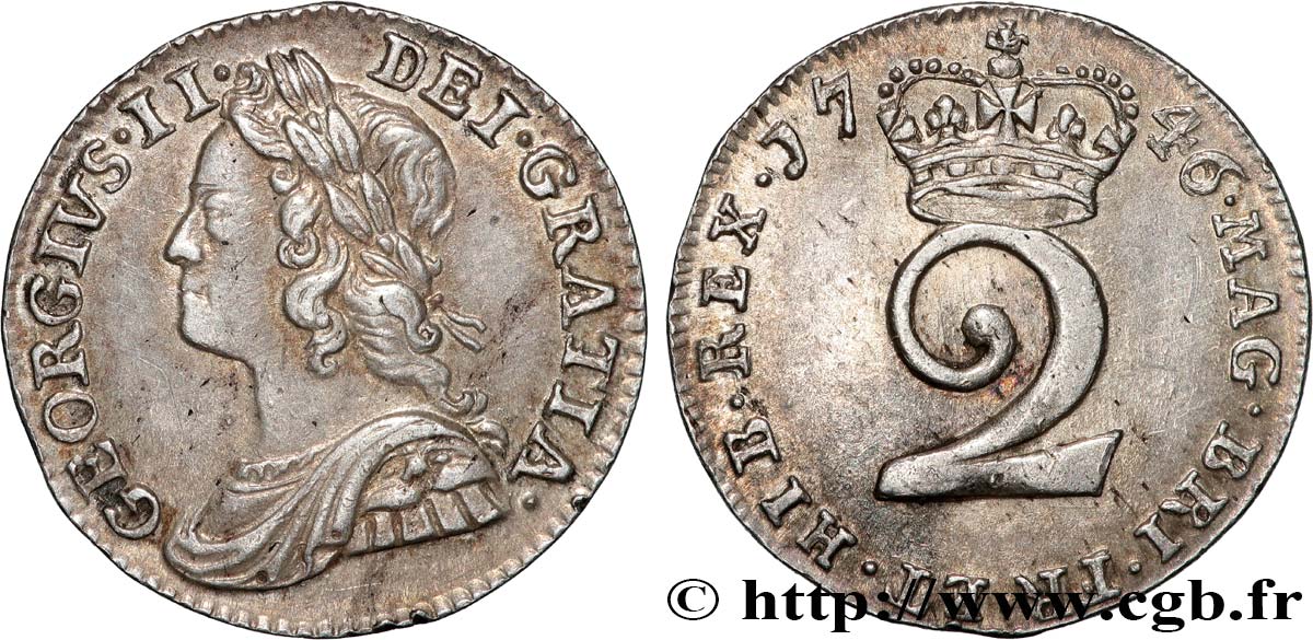 GRAN BRETAÑA - JORGE II 2 Pence 1746  EBC 