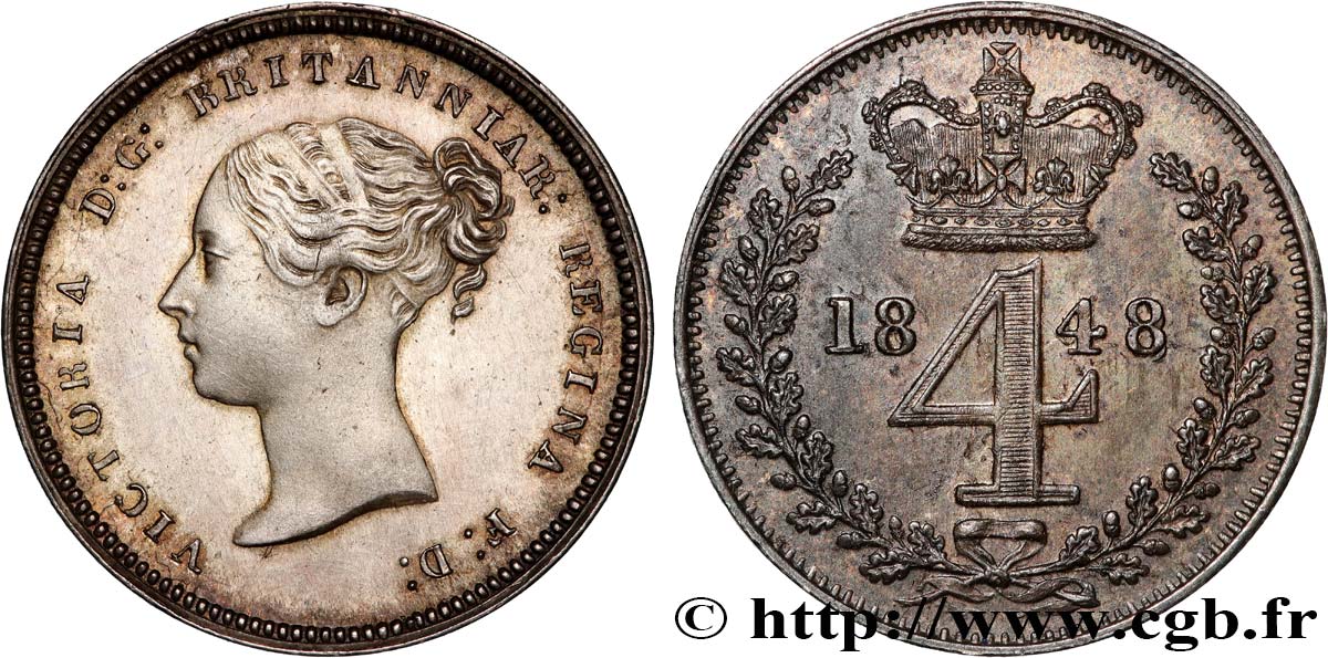 VEREINIGTEN KÖNIGREICH 4 Pence ou groat Victoria 1848 Londres fVZ 