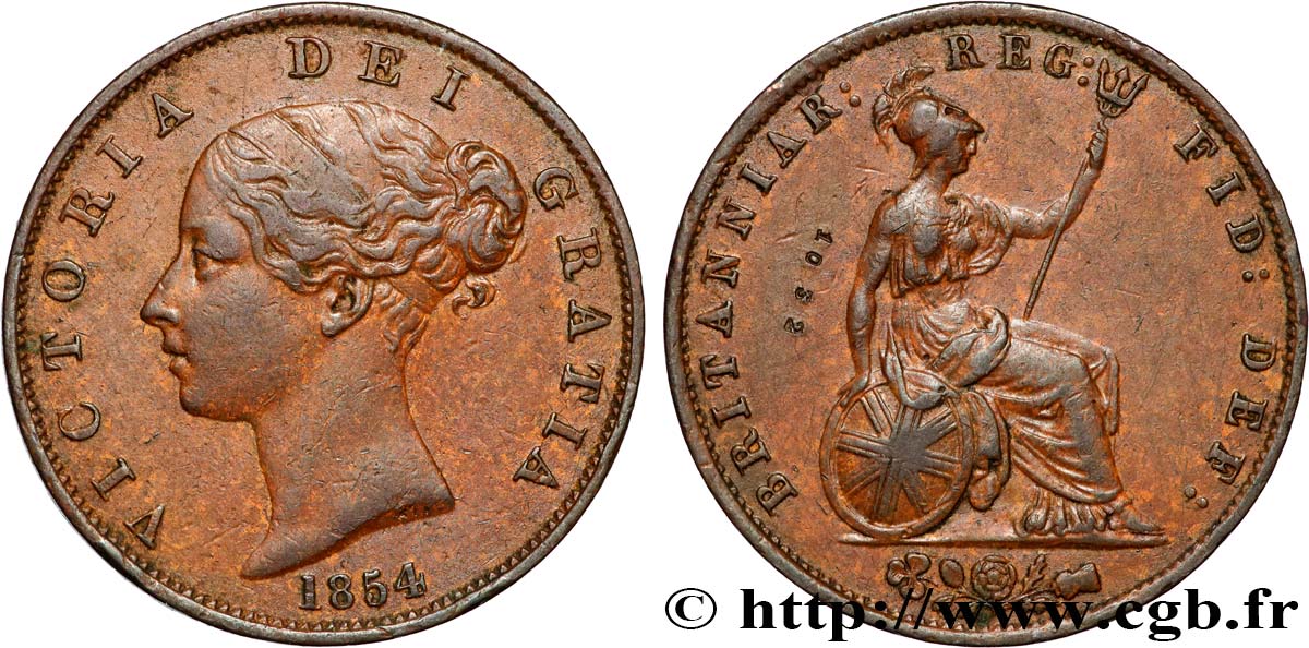 UNITED KINGDOM 1/2 Penny Victoria “tête jeune” 1854  VF 