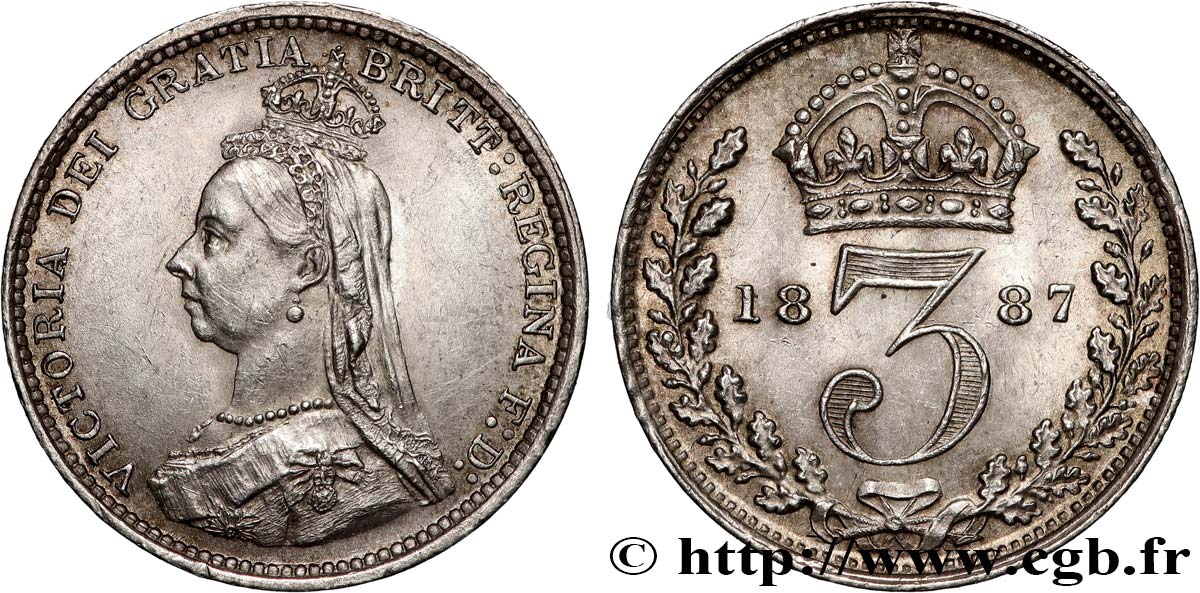 UNITED KINGDOM 3 Pence Victoria buste du jubilé 1887  AU 