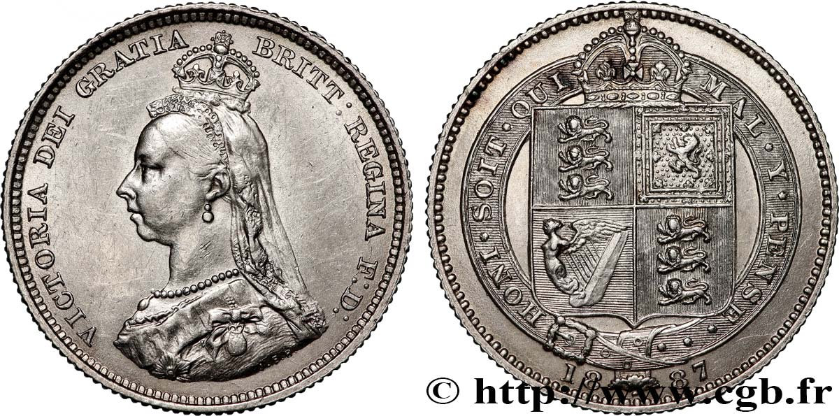 REINO UNIDO 1 Shilling Victoria buste du jubilé 1887  MBC+ 