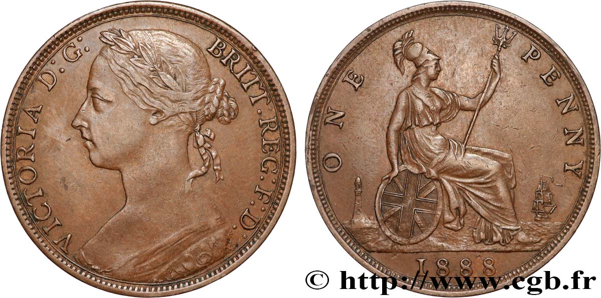 UNITED KINGDOM 1 Penny Victoria “Bun Head” 1888  XF 