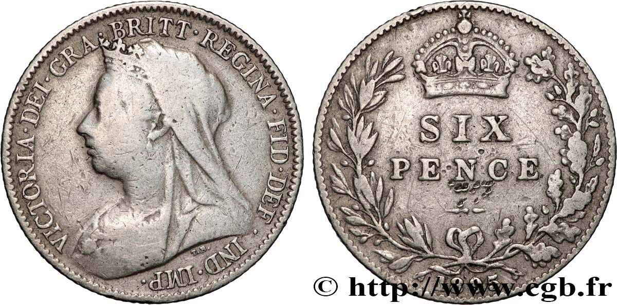 ROYAUME-UNI 6 Pence Victoria “Old Head” 1895 Londres TB 