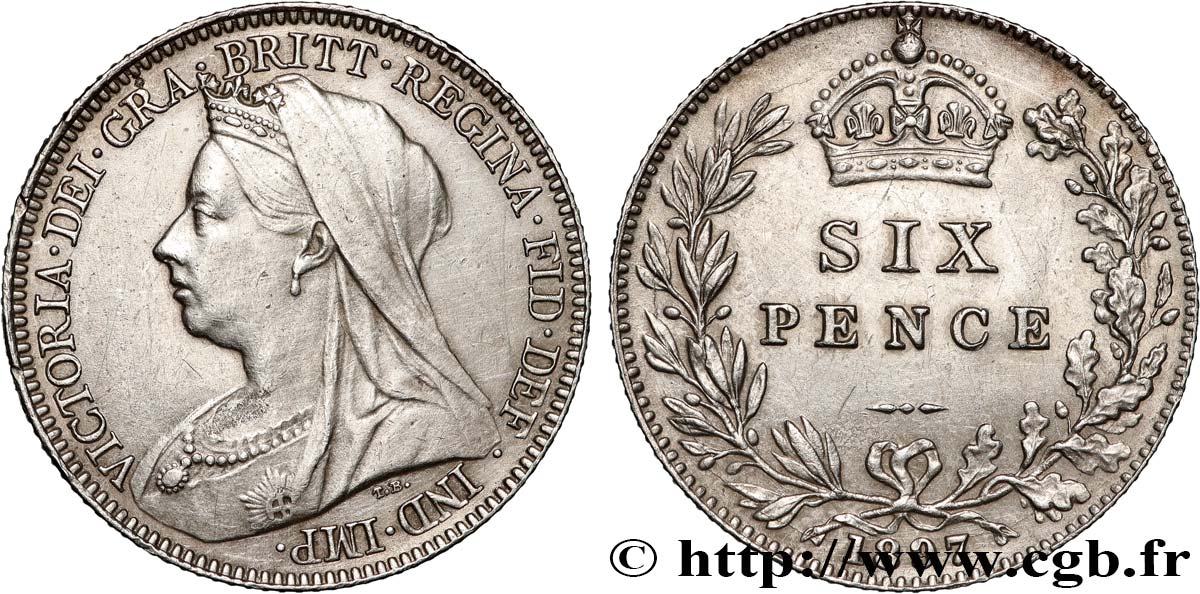 UNITED KINGDOM 6 Pence Victoria tête voilée 1897  AU 