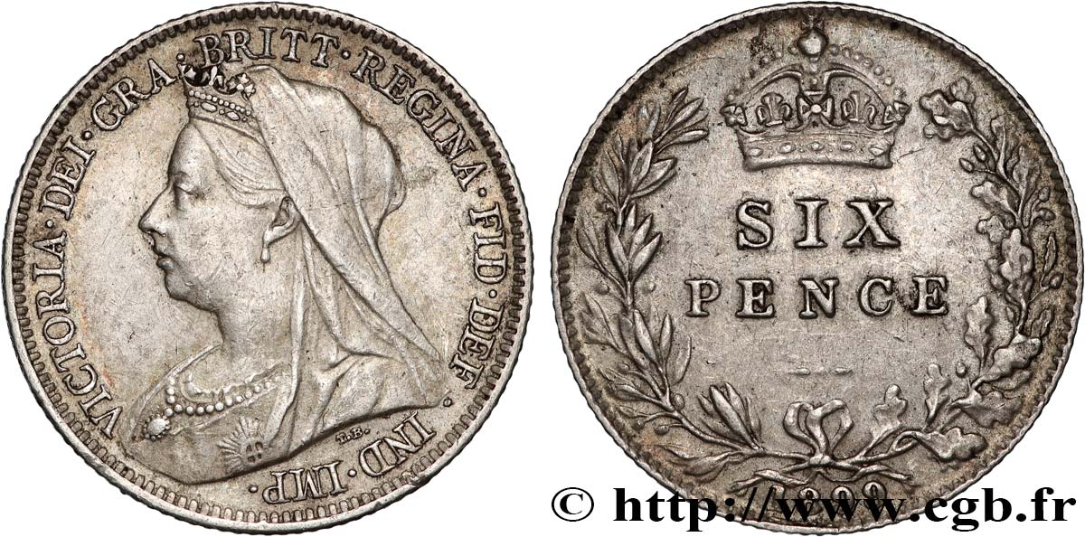 REINO UNIDO 6 Pence Victoria tête voilée 1899  MBC+ 