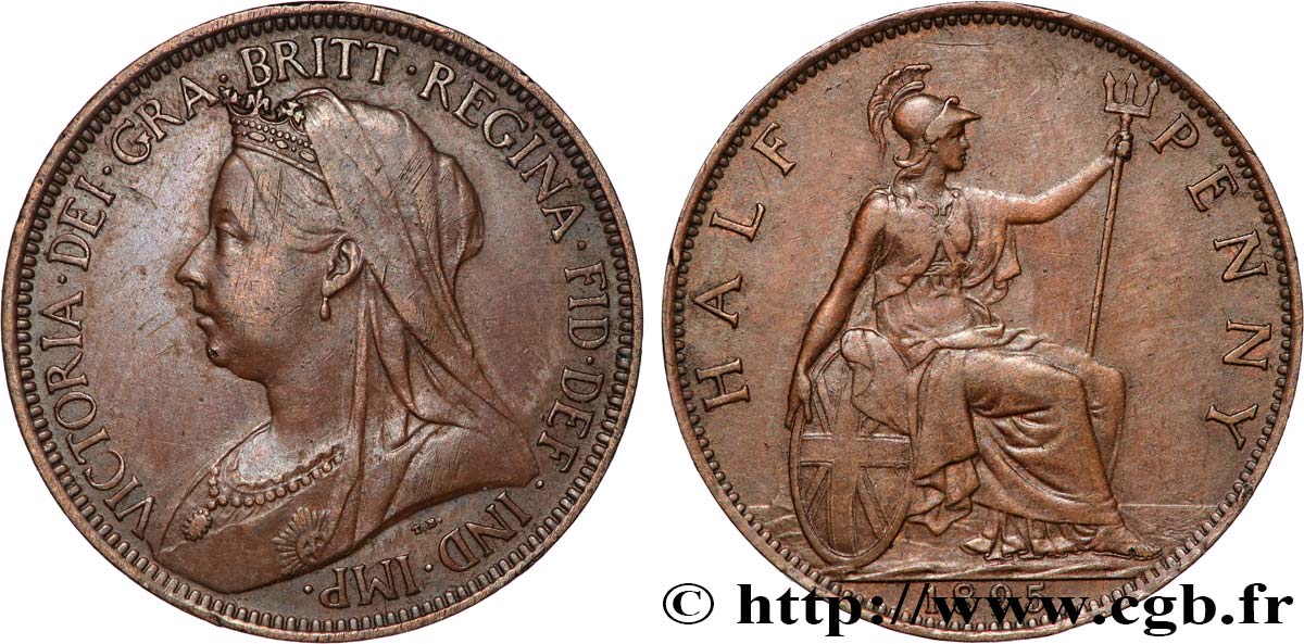 UNITED KINGDOM 1/2 Penny Victoria “old head” 1895  XF 