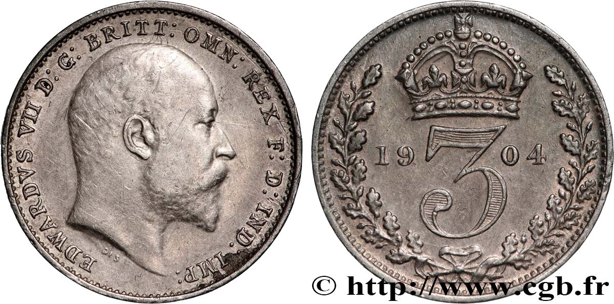 VEREINIGTEN KÖNIGREICH 3 Pence Edouard VII 1904  fVZ 