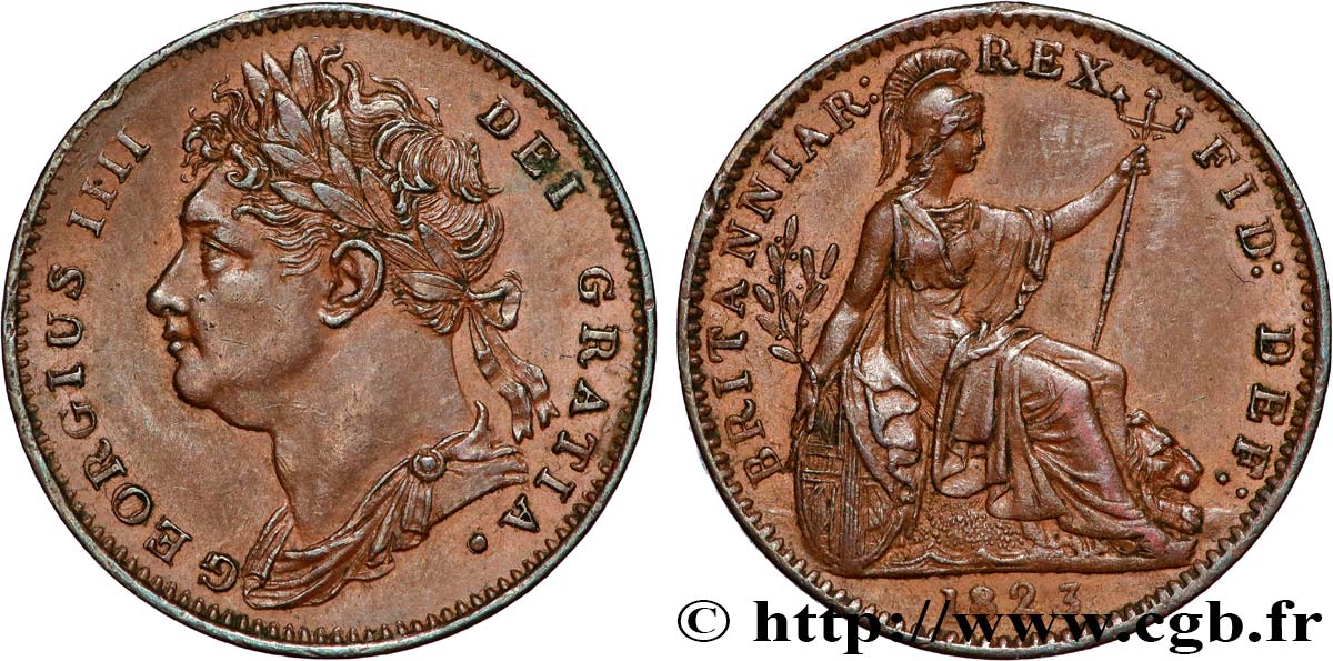 VEREINIGTEN KÖNIGREICH 1 Farthing Georges IV tête laurée 1823  VZ 