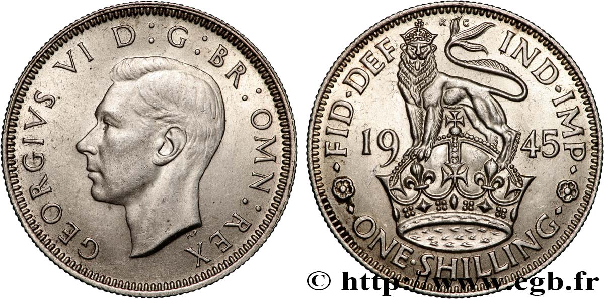 REINO UNIDO 1 Shilling Georges VI “England reverse” 1945  EBC 