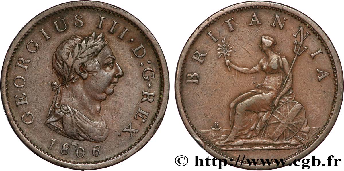 ROYAUME-UNI 1 Penny Georges III tête laurée 1806 Soho TTB 