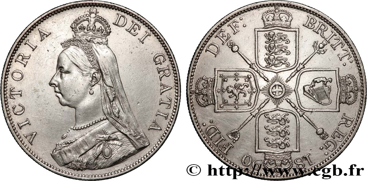 VEREINIGTEN KÖNIGREICH Double Florin Victoria 1890 Londres VZ 