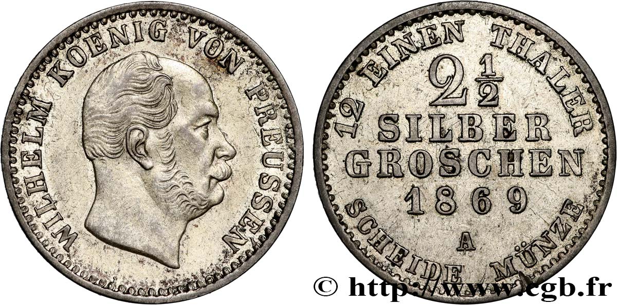 GERMANIA 2 1/2 Silbergroschen (1/12 Thaler) Guillaume 1869 Berlin SPL 