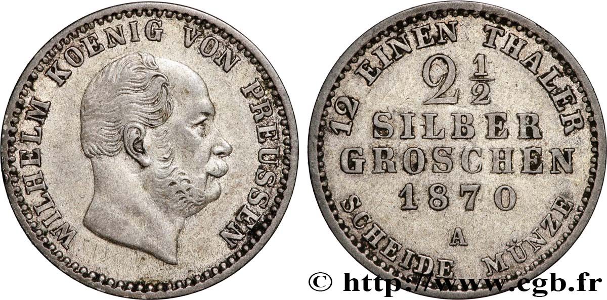 ALLEMAGNE - PRUSSE 2 1/2 Silbergroschen (1/12 Thaler) Guillaume 1870 Berlin TTB+/SUP 