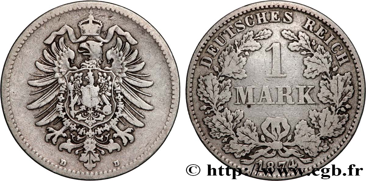 ALLEMAGNE 1 Mark Empire aigle impérial 1874 Munich TB+ 