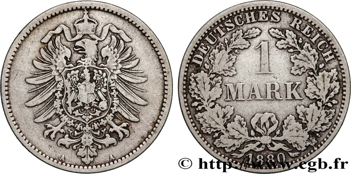 ALEMANIA 1 Mark Empire aigle impérial 1880 Berlin BC+ 