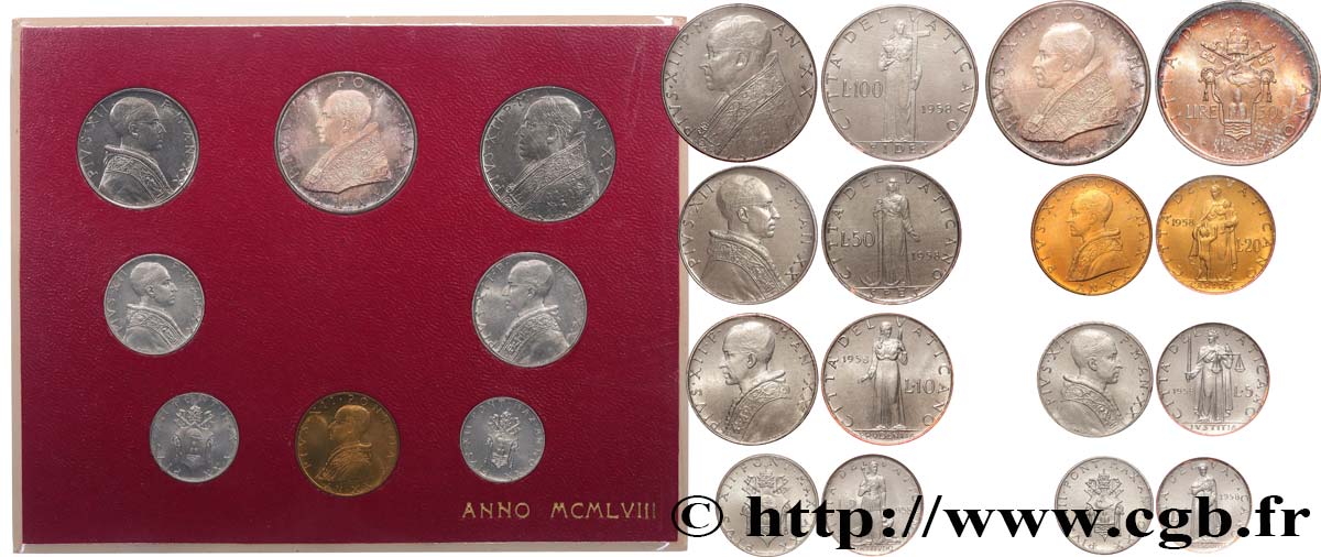 VATICAN - PIUS XII (Eugenio Pacelli) Série 8 monnaies  1958 Rome MS 