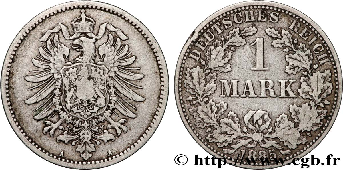 ALLEMAGNE 1 Mark Empire aigle impérial 1885 Berlin TB+ 