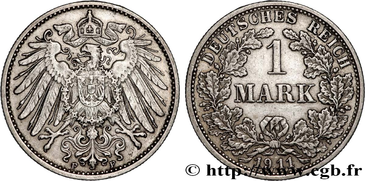 ALLEMAGNE 1 Mark Empire aigle impérial 1911 Stuttgart - F TTB+ 