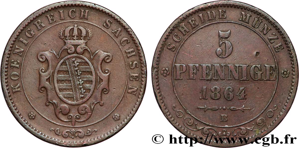 GERMANIA - SASSONIA 5 Pfennige 1864 Dresde BB 