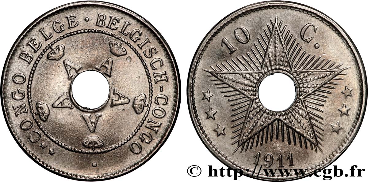 CONGO BELGE 10 Centimes Albert Ier 1911  TTB+ 
