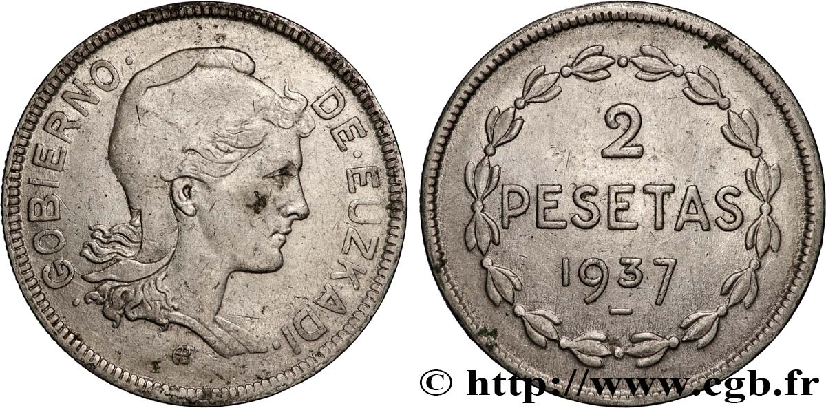 ESPAGNE - PAYS BASQUE 2 Pesetas Gouvernement d’Euskadi 1937 Bruxelles TTB 