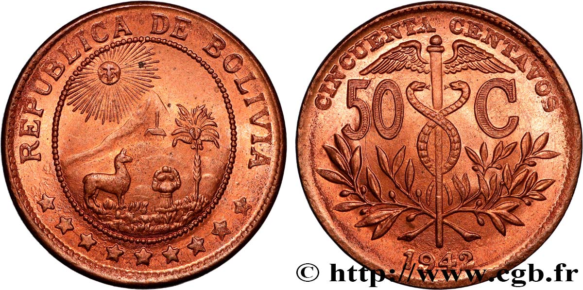 BOLIVIA 50 Centavos 1942 Philadelphie MS 