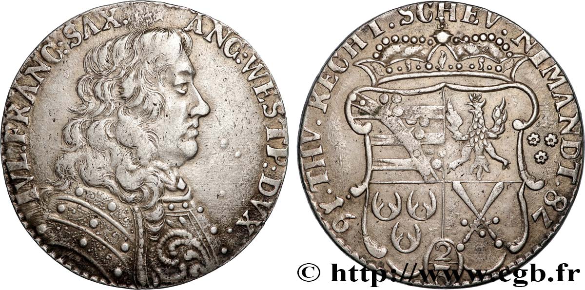 ALEMANIA - SAJONIA 2/3 Thaler au nom de Jules François 1678  MBC 