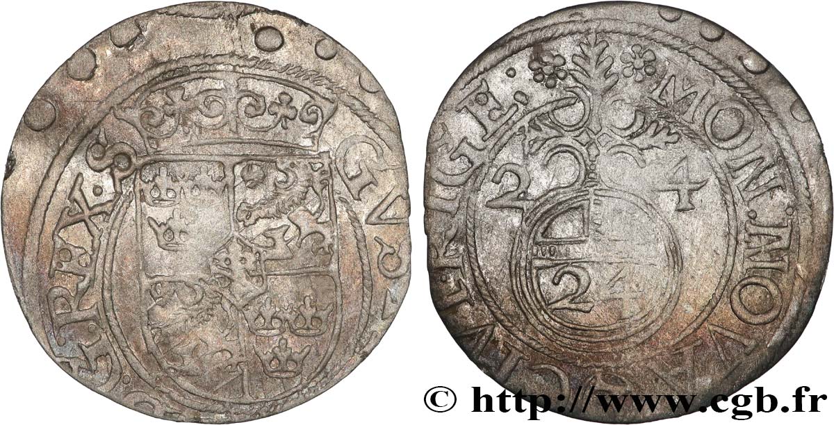 POLONIA - SIGISMUNDO III VASA 1 Półtorak / 3 Polker / 1/24 Thaler Sigismond III Vasa 1624 Cracovie BC+ 