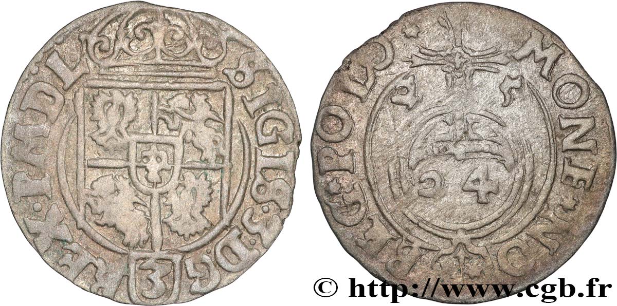 POLOGNE - ROYAUME DE POLOGNE - SIGISMOND III VASA 1 Półtorak / 3 Polker / 1/24 Thaler Sigismond III Vasa 1625 Cracovie TTB 