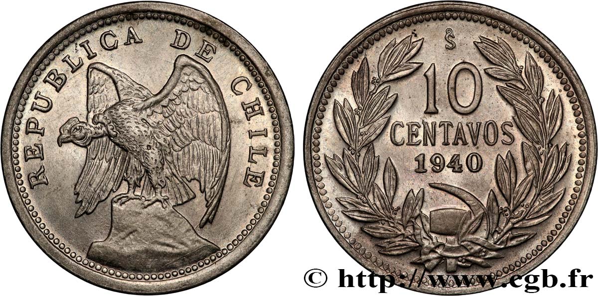 CILE 10 Centavos condor 1940 Santiago - S° MS 