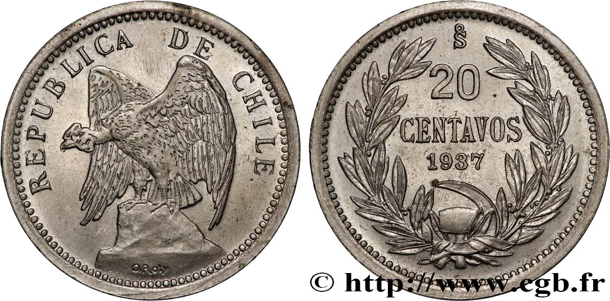 CHILE 20 Centavos condor 1937 Santiago - S° SC 