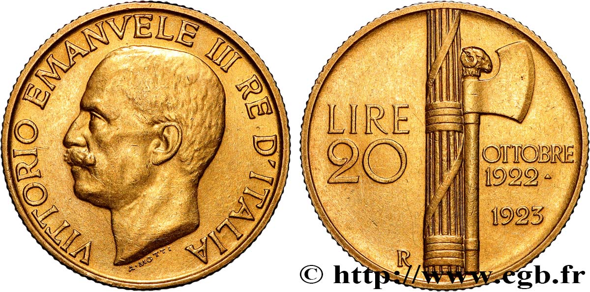 ITALY - KINGDOM OF ITALY - VICTOR-EMMANUEL III 20 Lire 1923 Rome AU 