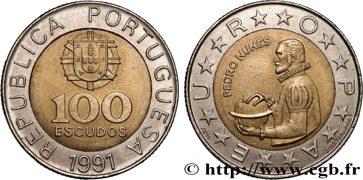 PORTUGAL 100 Escudos Pedro Nunes variété à 5 séries de cannelures 1991  EBC 