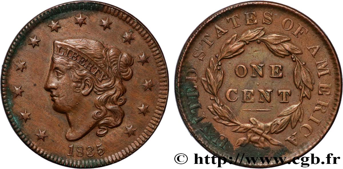 ÉTATS-UNIS D AMÉRIQUE 1 Cent Liberté “Matron Head” 1835  TTB 