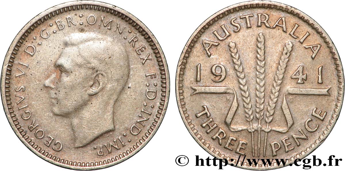 AUSTRALIE 3 Pence Georges VI 1941  TTB 