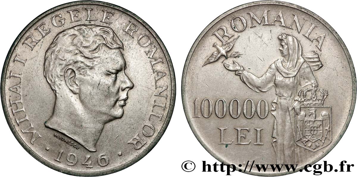 ROMANIA 100000 Lei Michel Ier 1946  AU 