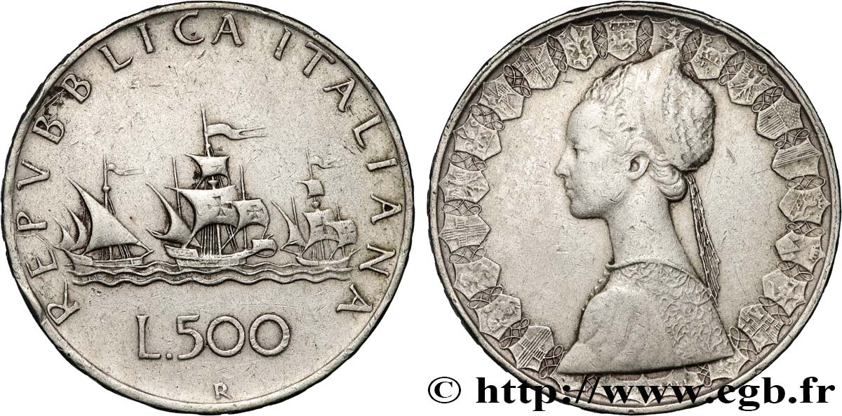 ITALIE 500 Lire “caravelles” 1960 Rome TTB 