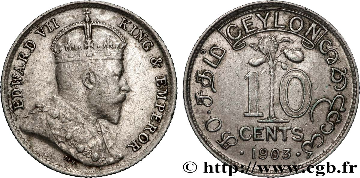 CEYLON 10 Cents Édouard VII 1903  XF 