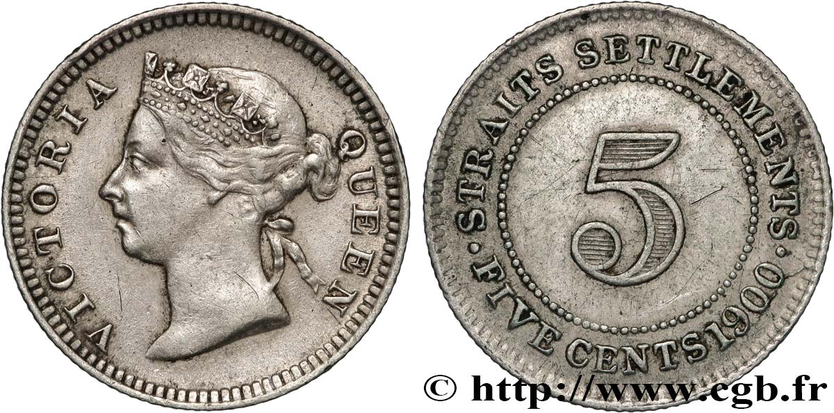 MALAYSIA - STRAITS SETTLEMENTS 5 Cents Victoria 1900 Bombay XF 