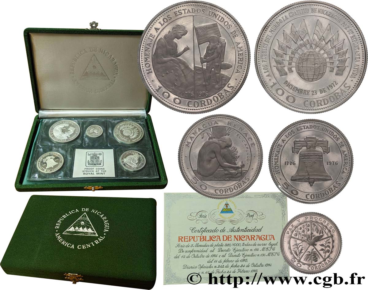 NICARAGUA Série Proof 5 Monnaies 1980  MS 