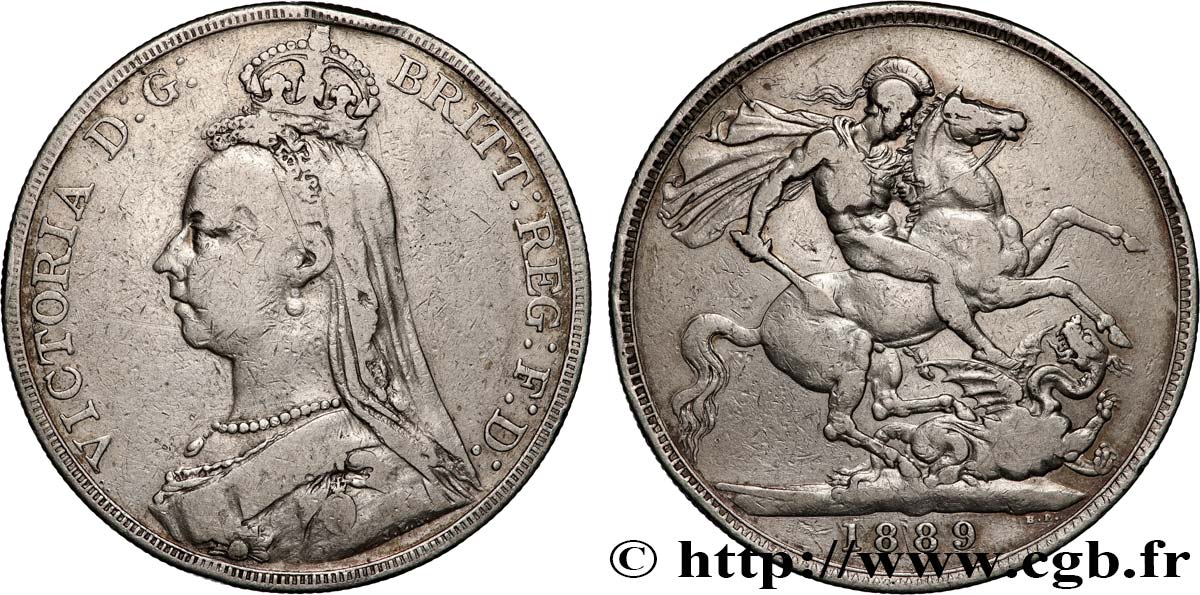 REINO UNIDO 1 Crown Victoria buste du jubilé 1889  BC+ 