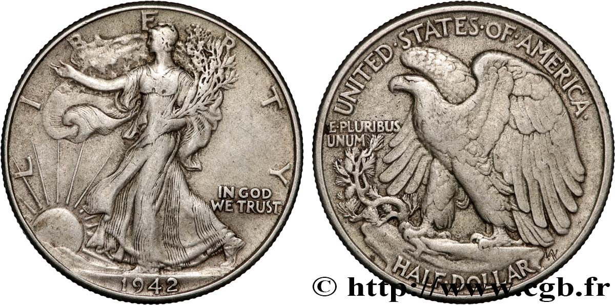 VEREINIGTE STAATEN VON AMERIKA 1/2 Dollar Walking Liberty 1942 Philadelphie fSS 