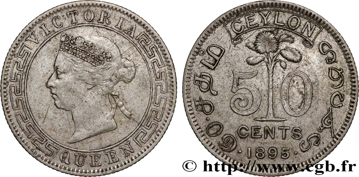 CEYLON 50 Cents Victoria 1895  SS 