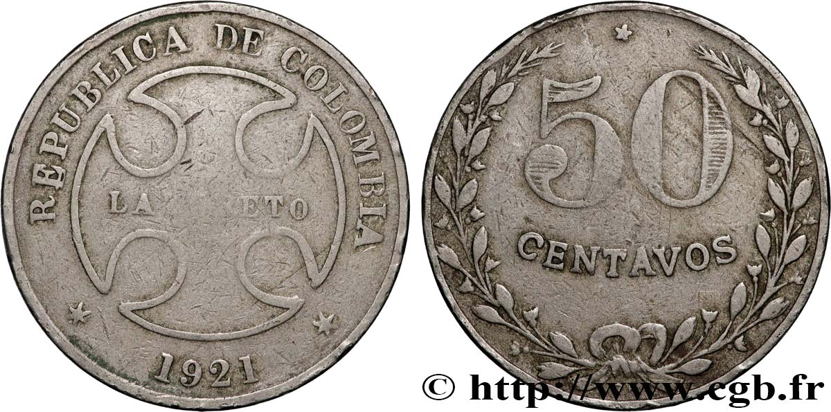 COLOMBIA 50 Centavos - monnaie de léproserie 1921 Birmingham q.BB 